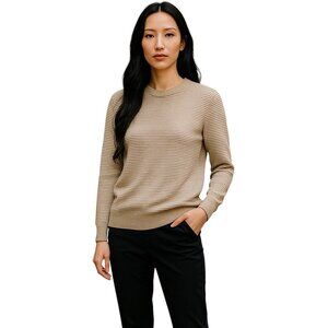 French Connection Ribbed Crewneck Sweater Beige Size M Neutral Minimalist Winter